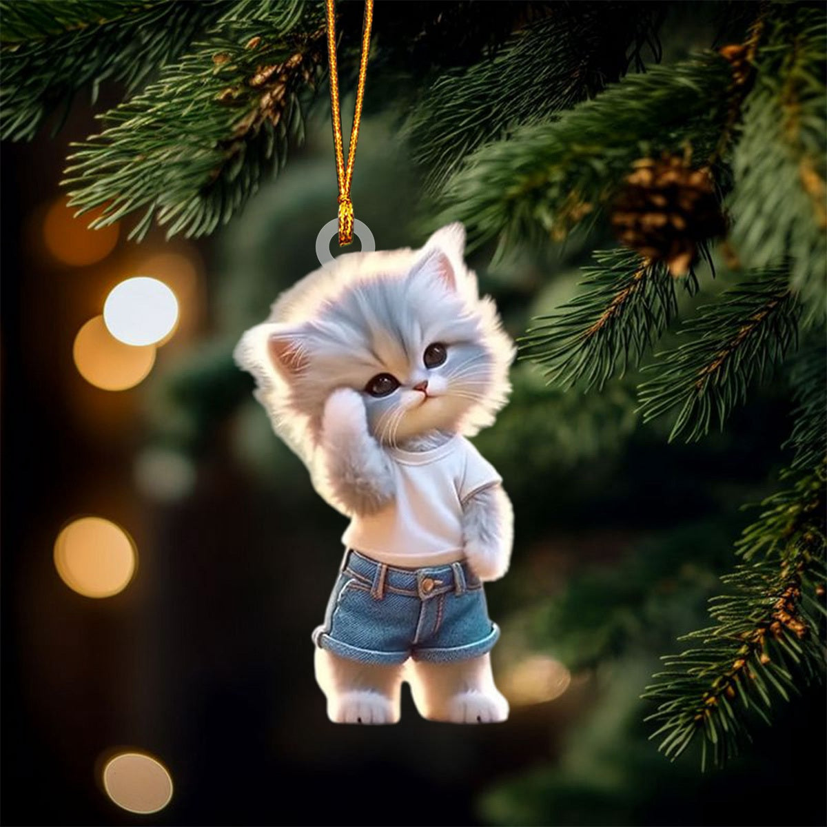 Cute Cat Christmas Ornament, Gifts For Cat Lovers Ornament