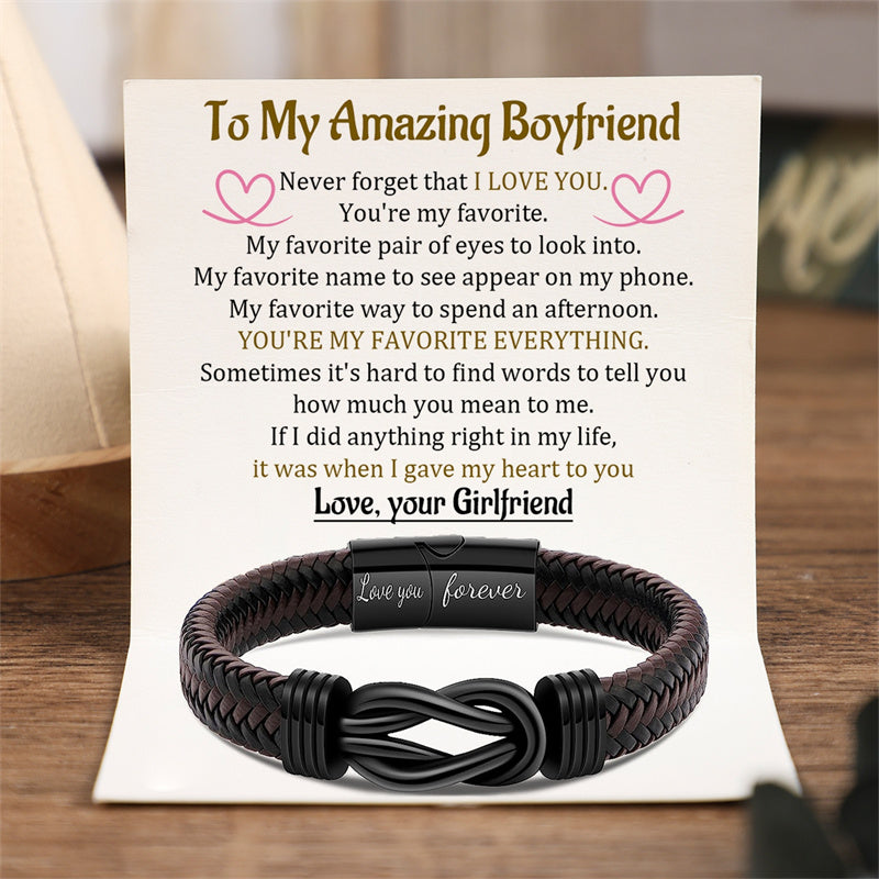 To My Boyfriend - You're My Favorite Everything - Men Braided Leather Bracelet