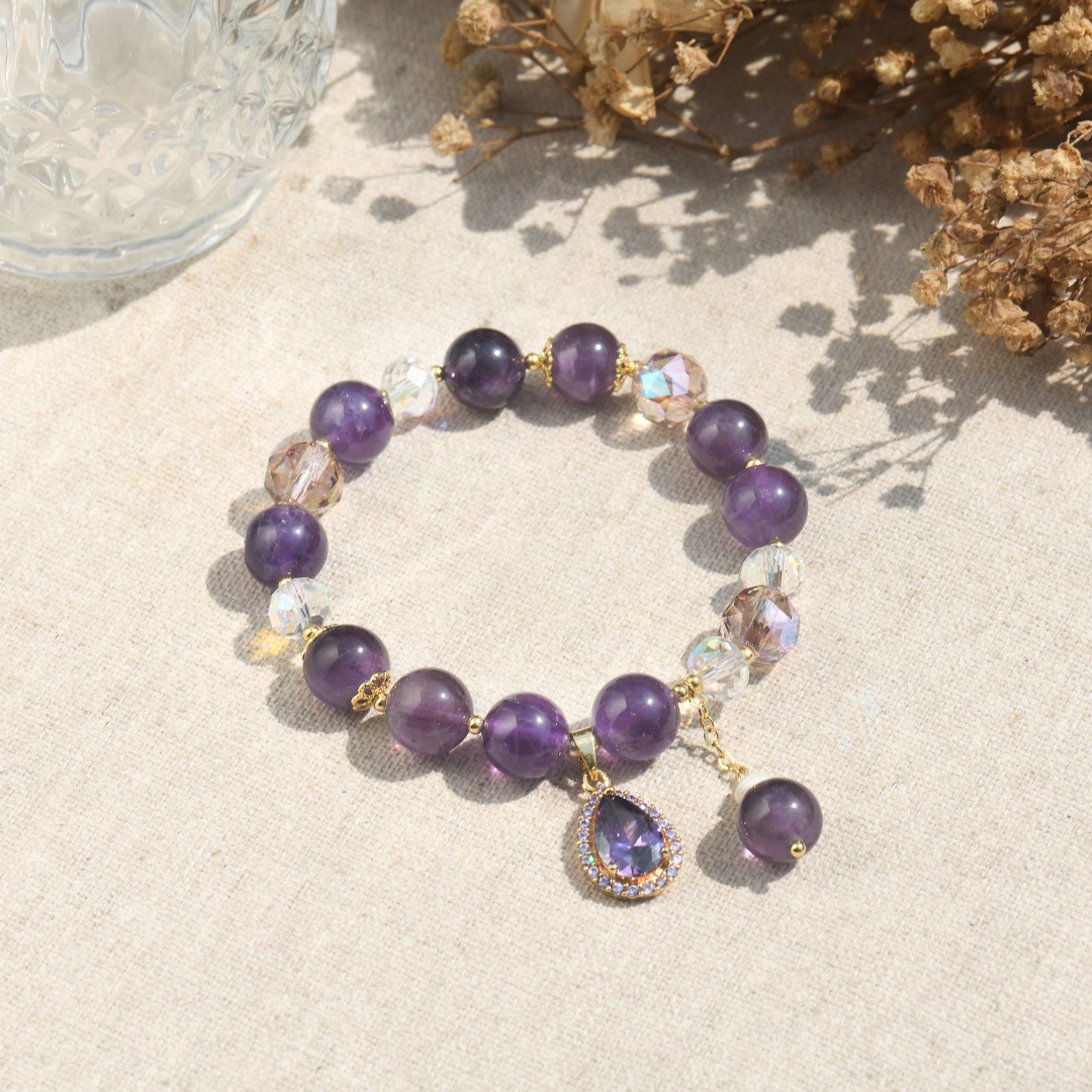 To My Granddaughter, Drive Away Your Anxiety Amethyst Drop Bracelet