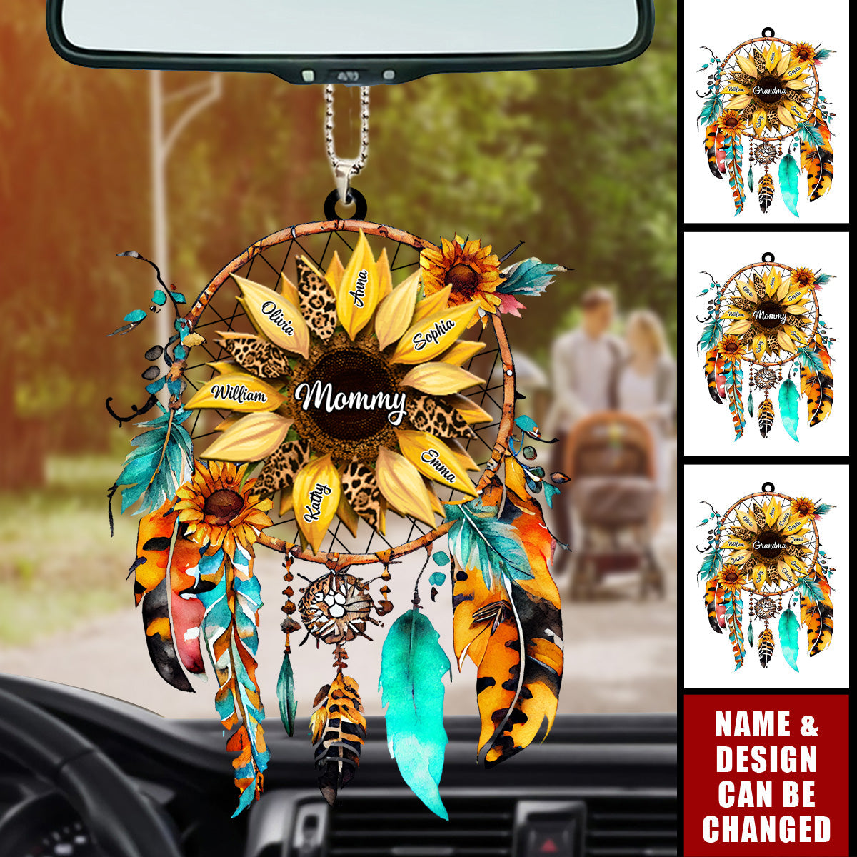 Sunflowers Dreamcatcher - Personalized Acrylic Ornament - Gift For Grandma, Mom