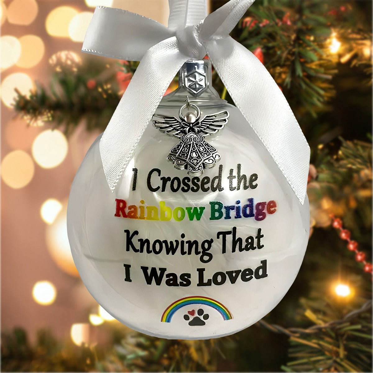 Rainbow Pet Footprint Ornament Christmas in Heaven Memorial Ornament