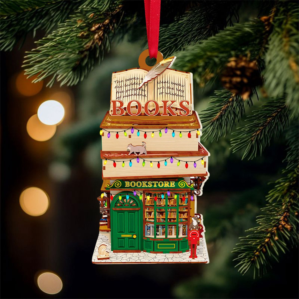 Christmas Bookstore Ornament, Perfect Gift For Book Lovers Book Club Ornament