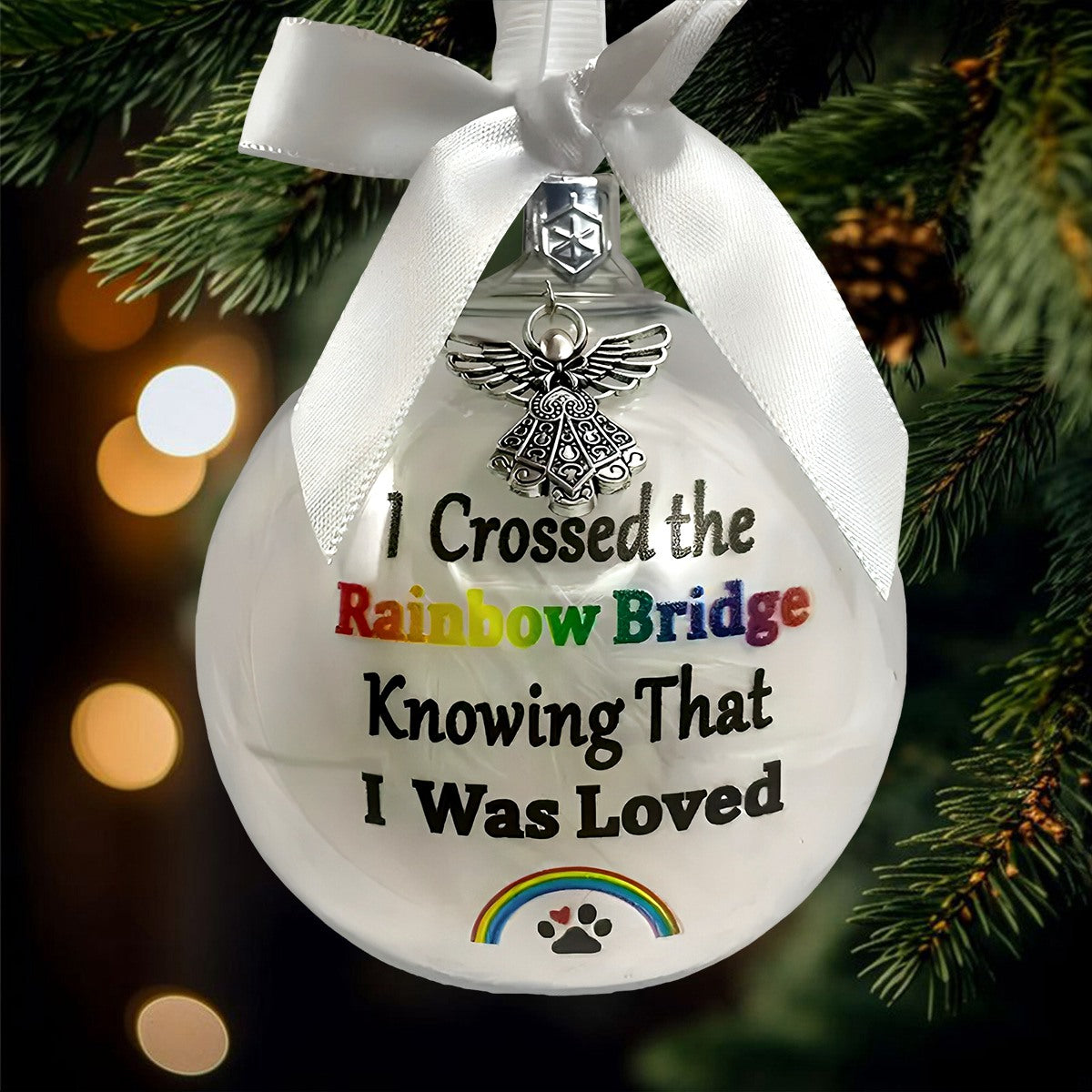 Rainbow Pet Footprint Ornament Christmas in Heaven Memorial Ornament