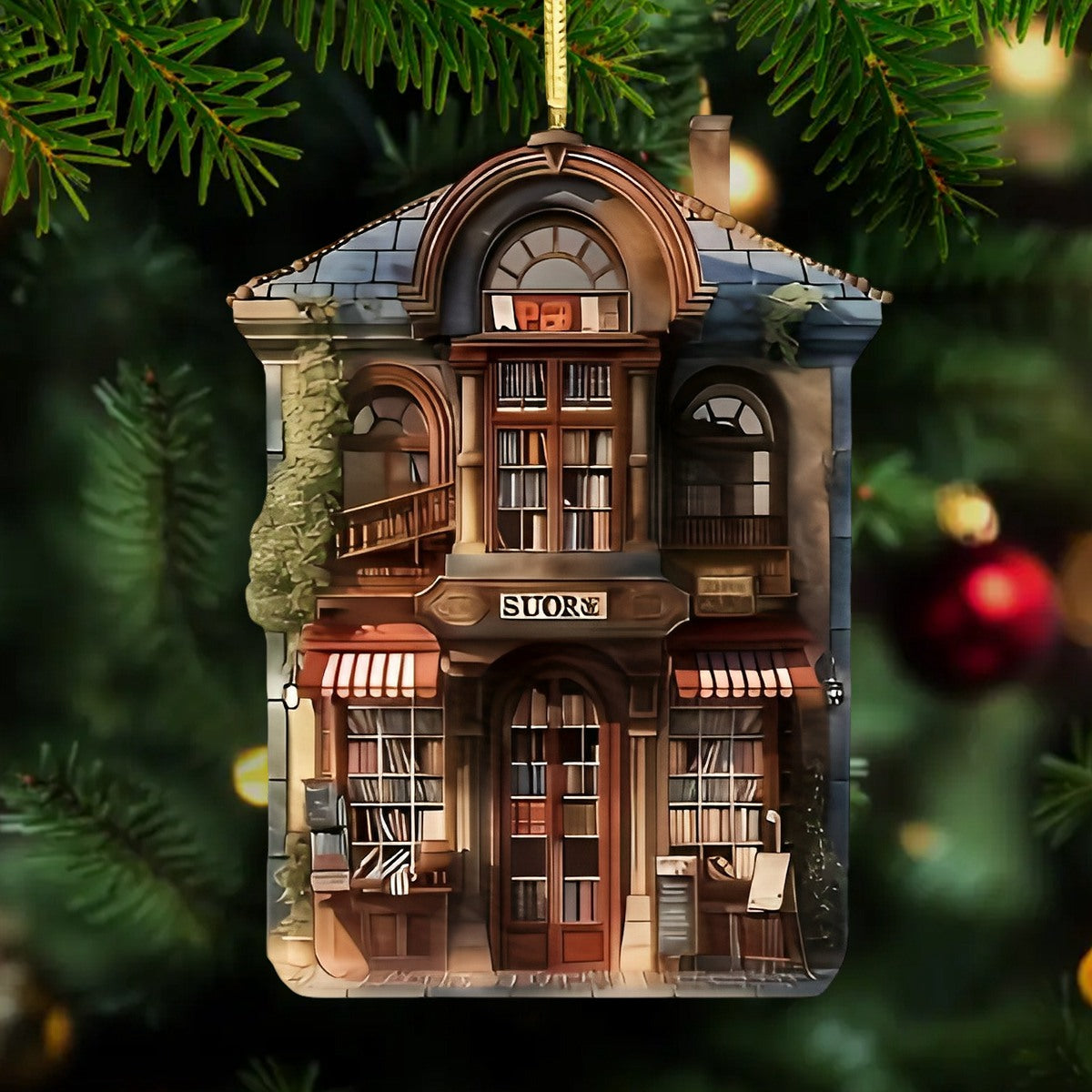 Vintage Bookstore Christmas Ornament - Unique Book Lover Gift