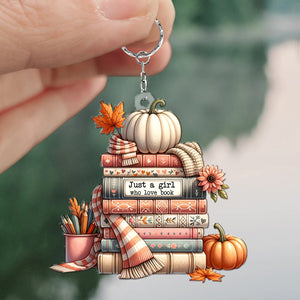 Just A Girl Who Love Book - Pumpkins Book Tree Keychain, Perfect Gift For Book Lovers