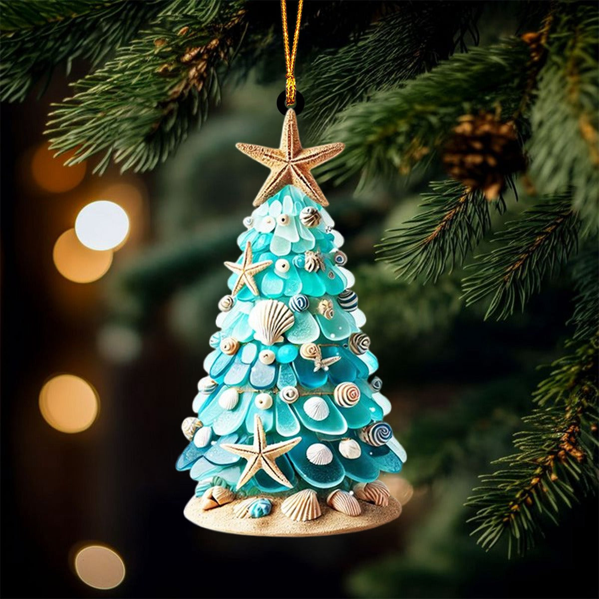 Coastal Christmas Tree Ornament, Coastal Christmas Tree With Shells