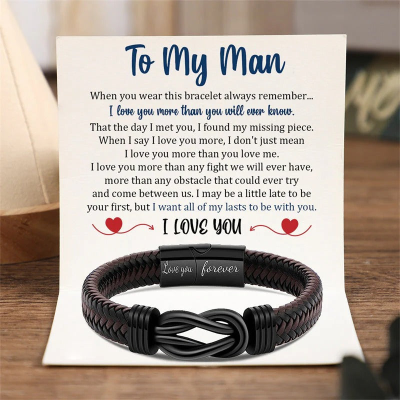 To My Man - You Are The One I Want To Be With - Men Infinity Leather Bracelet