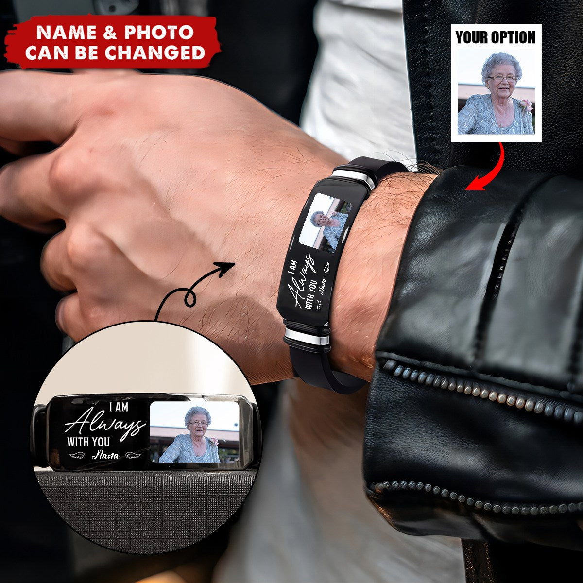 I Am Always With You Memorial Sympathy Gift - Personalized Photo Engraved Bracelet