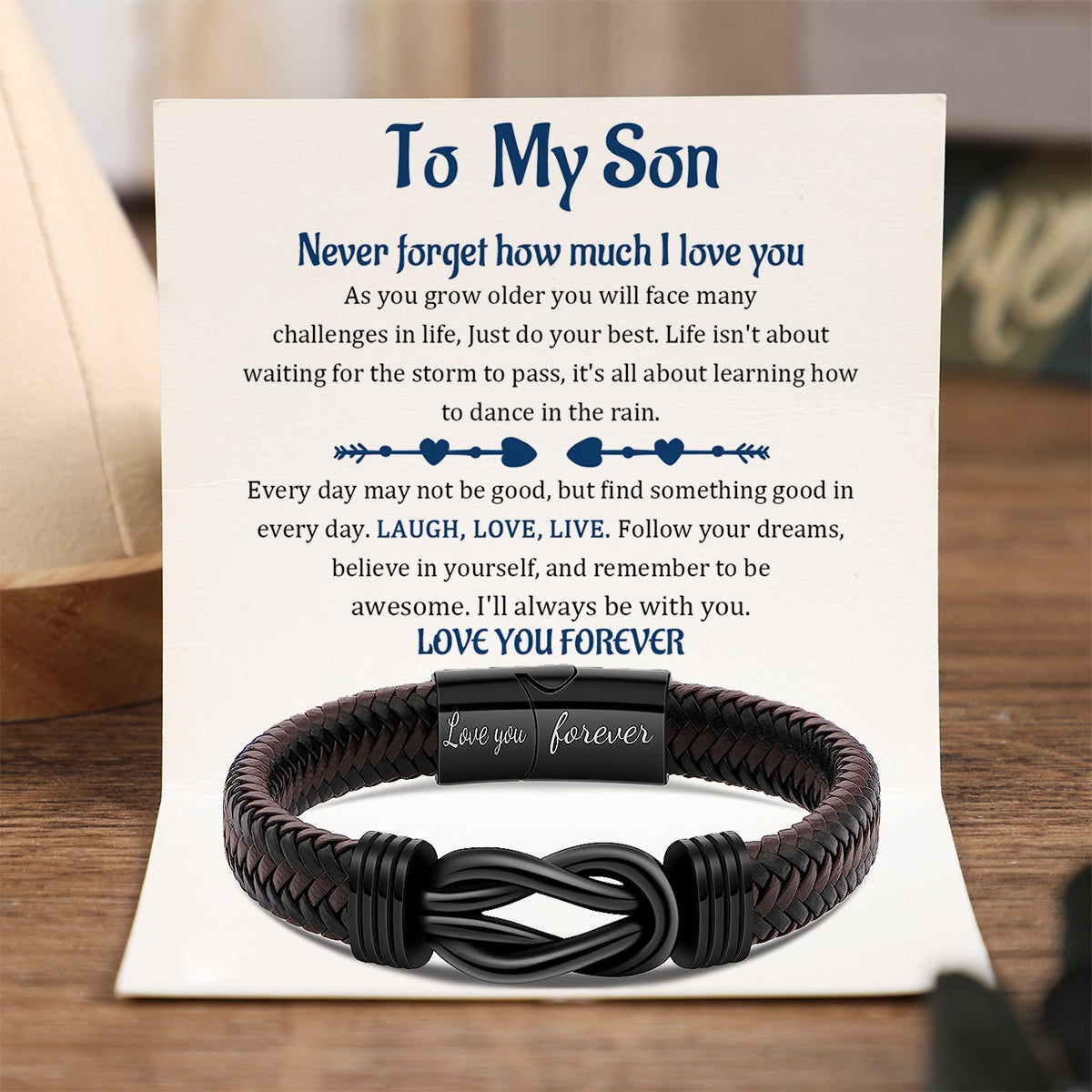 To My Son - Just Do Your Best - Men Infinity Braided Leather Bracelet