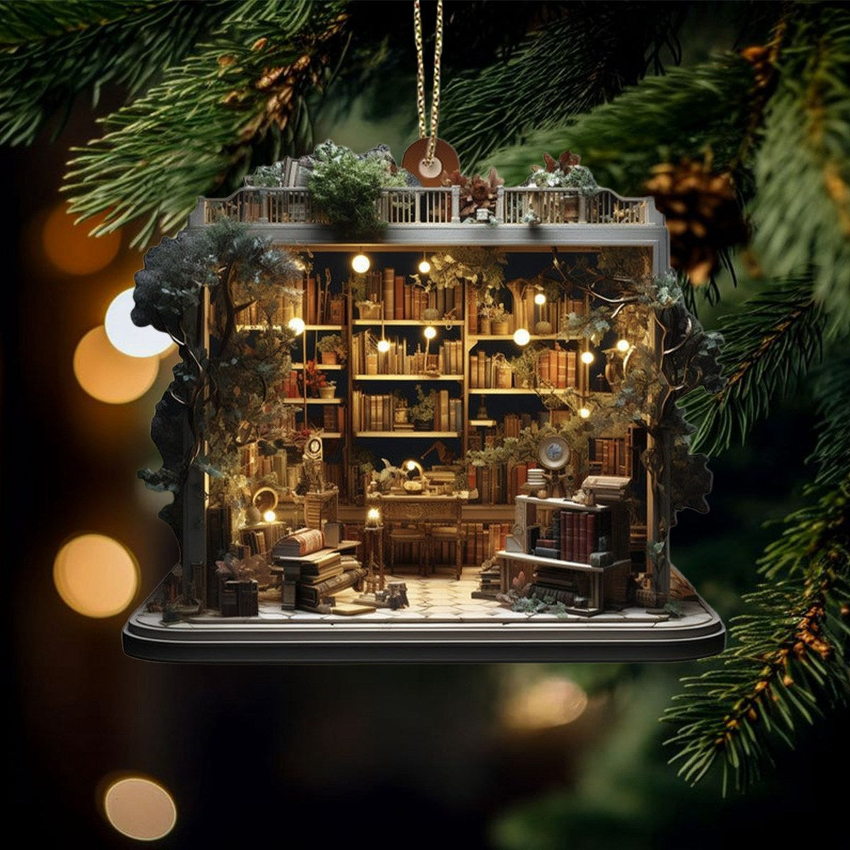 Vintage Bookstore Christmas Ornament, Unique Book Lover Gift