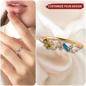 Custom Baguette Gemstone Ring - Personalized Mothers Ring with Birthstones