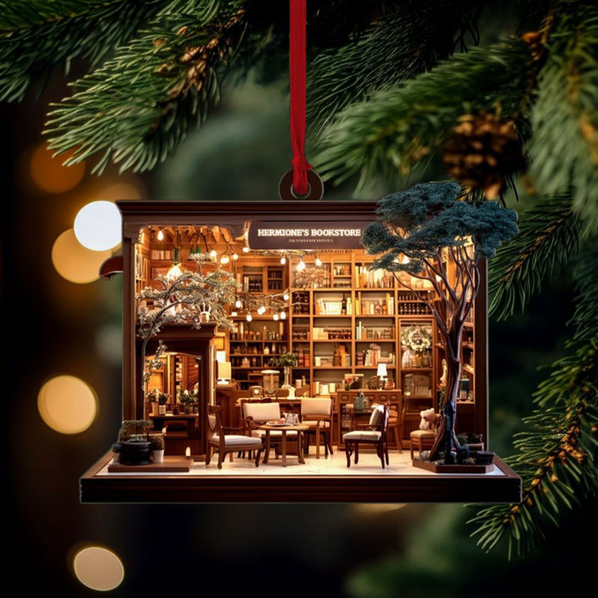 Bright Light Bookstore Christmas Ornament, Unique Book Lover Gift