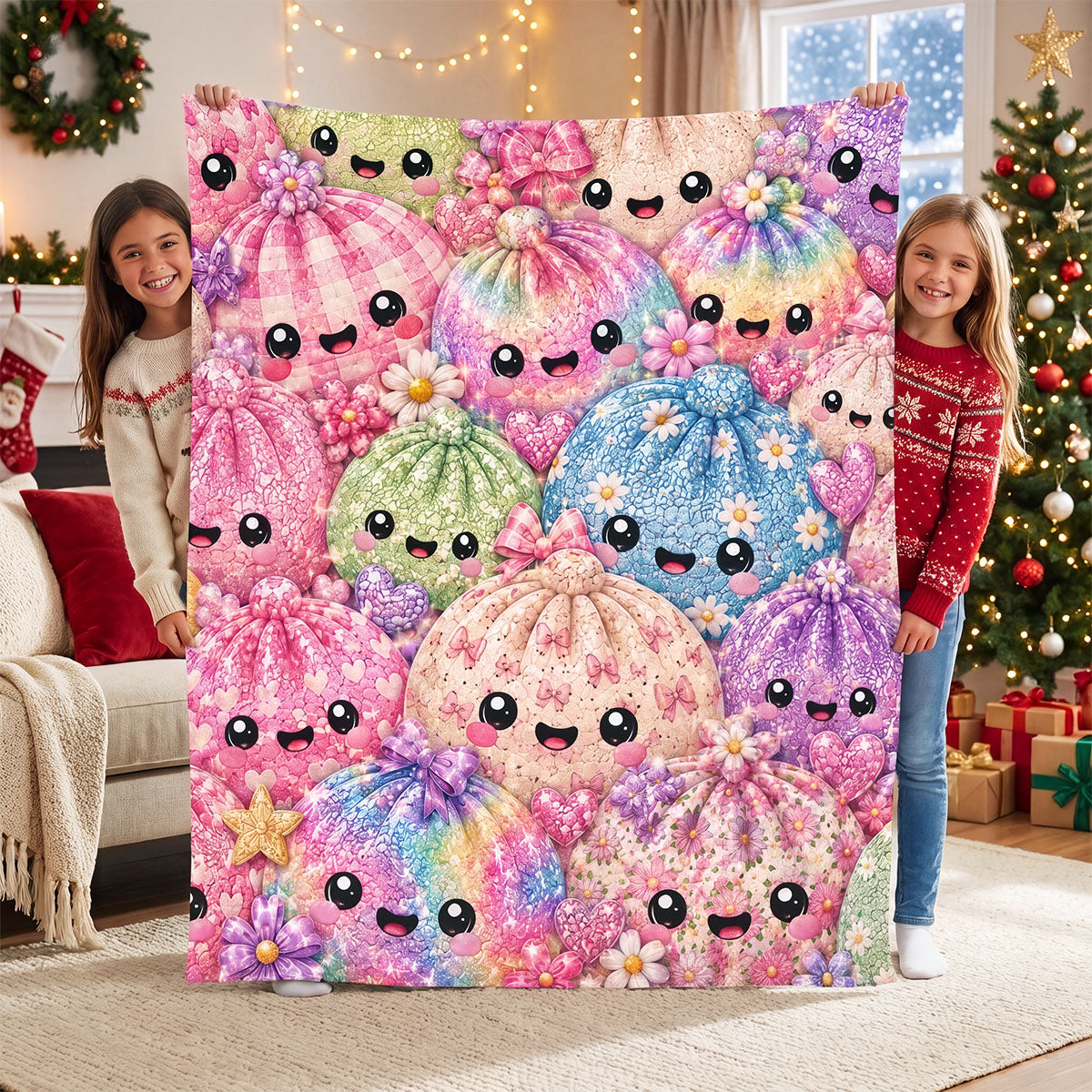 Cozy Dumpling Blanket, Kawaii Plush Blanket