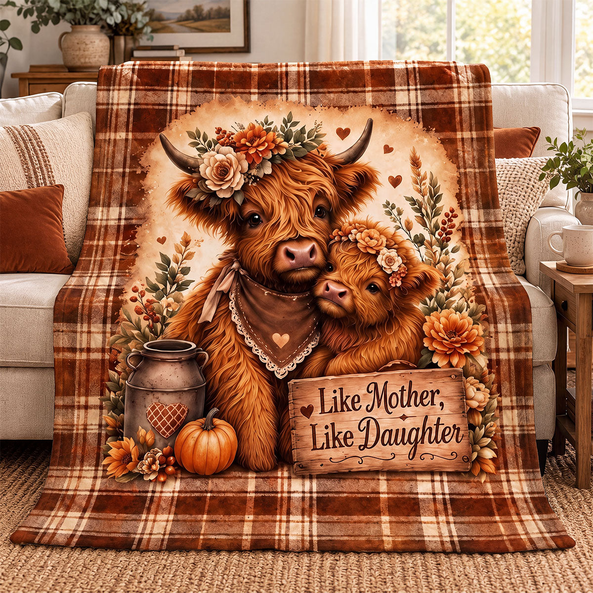 Highland Cow Mother Daughter Blanket