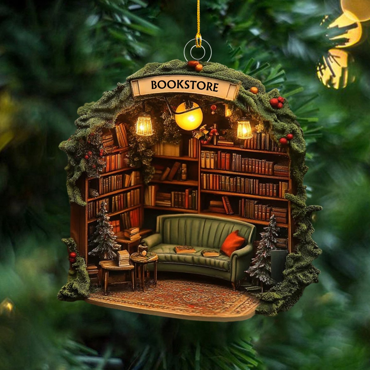 Pine n Prose Bookstore Ornament, Book Lover Gift, Librarian Gift