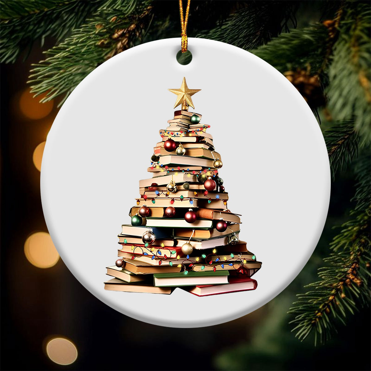 Christmas Book Tree Circle Ornament - Perfect Gift For Book Lovers