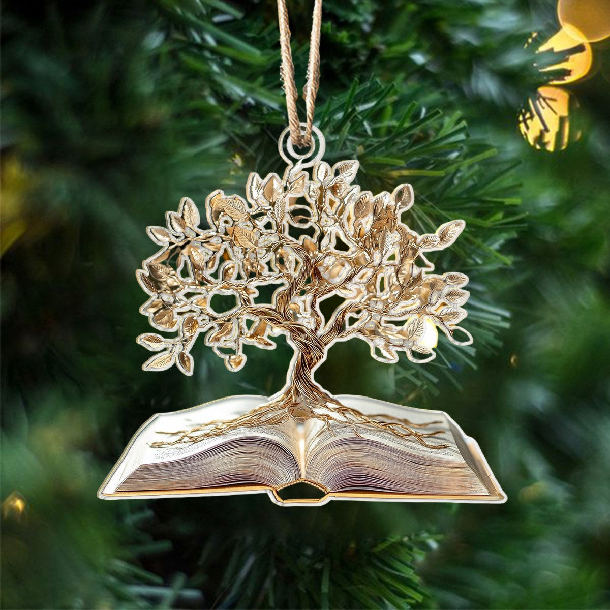 Wisdom Tree of Life Christmas Ornament, Book Lover Gift, Bookworm Gifts