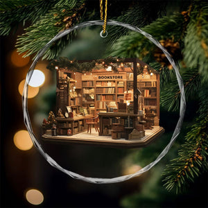 Christmas Bookstore Crystal Ornament, Perfect Gift For Book Lovers