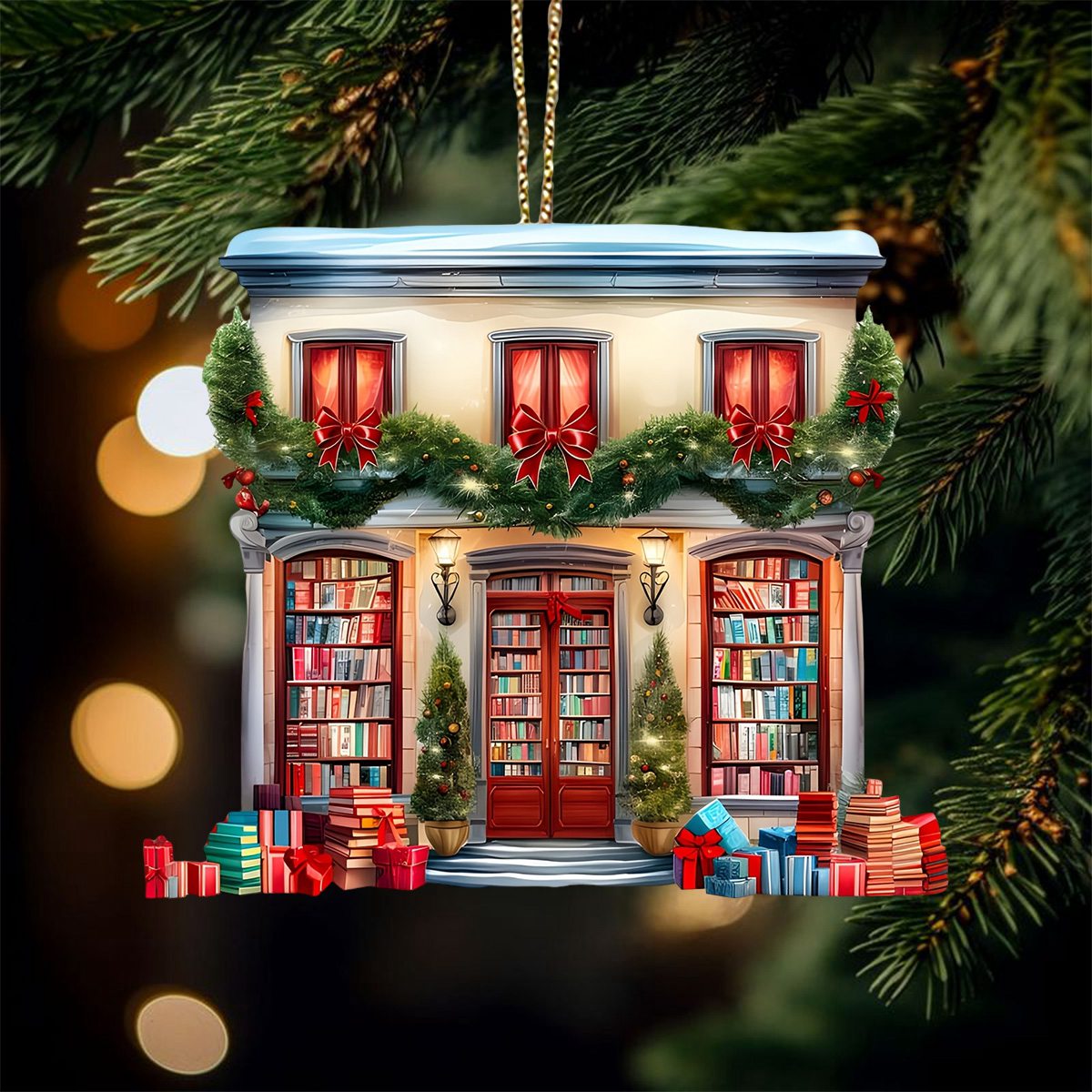 Exquisite Christmas Library Ornament, Perfect Gift For Book Lovers Book Club Ornament