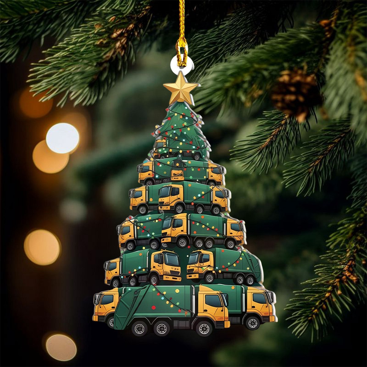 Garbage Trucks Christmas Tree Ornament, Holiday Garbage Man Ornament