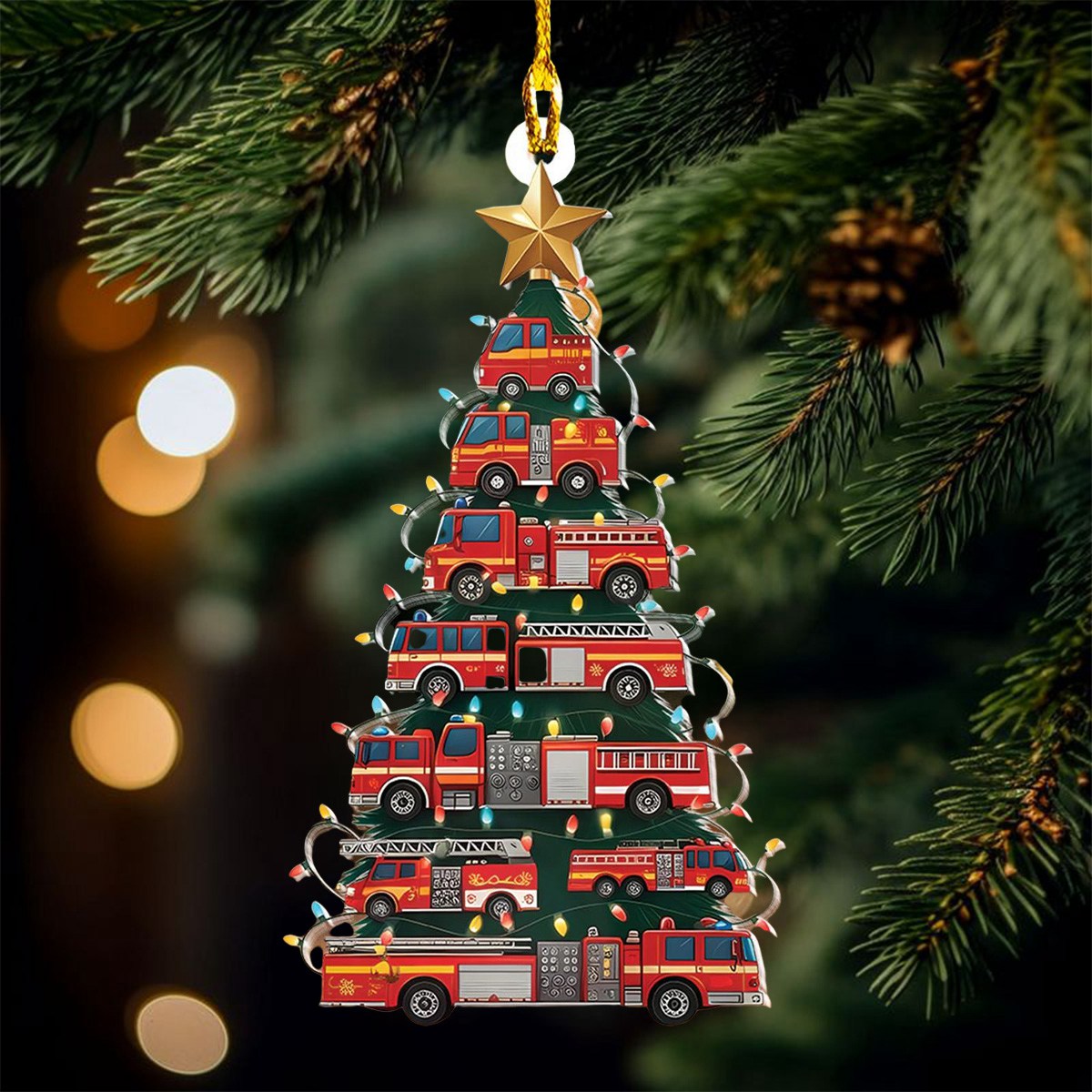 Firefighter Trucks Christmas Tree Ornament, Gift For Firefighters