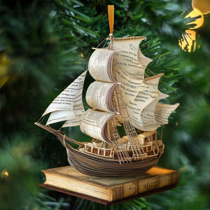 Ship of Knowledge Christmas Ornament, Book Lover Gift, Bookworm Gifts