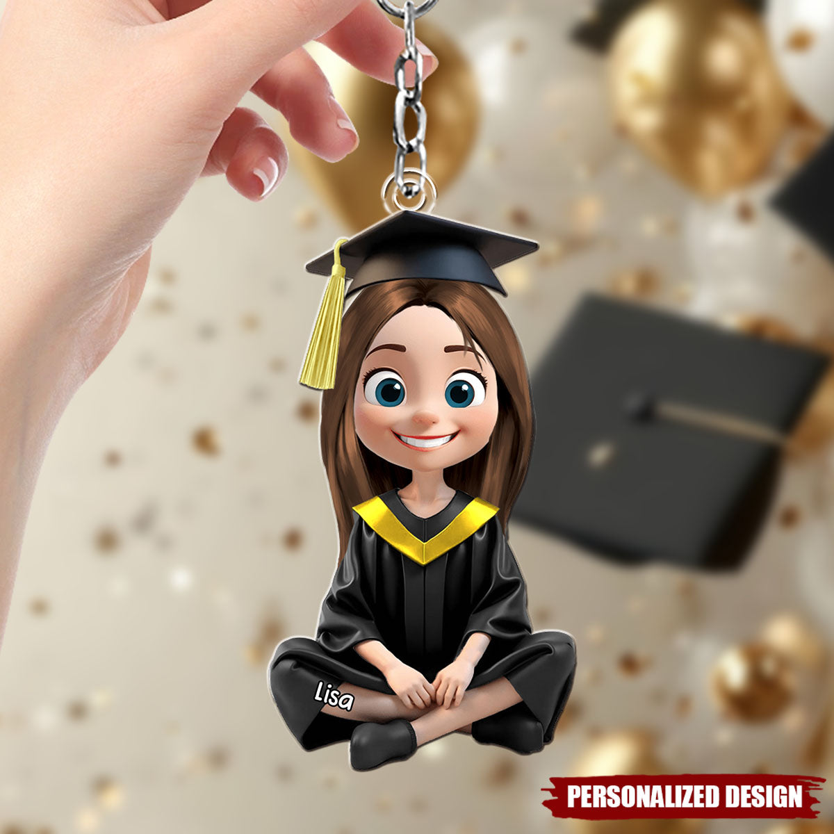 Graduation Cap And Animated Character, Personalized Keychain, Gift For Graduates