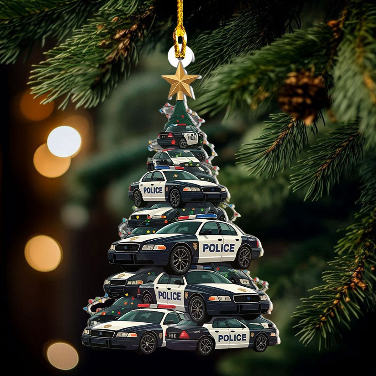 Police Cars Christmas Tree Ornament, Gift For Police Officers