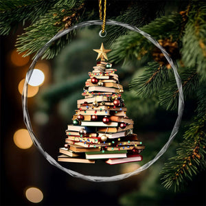 Christmas Book Tree Crystal Ornament, Perfect Gift For Book Lovers