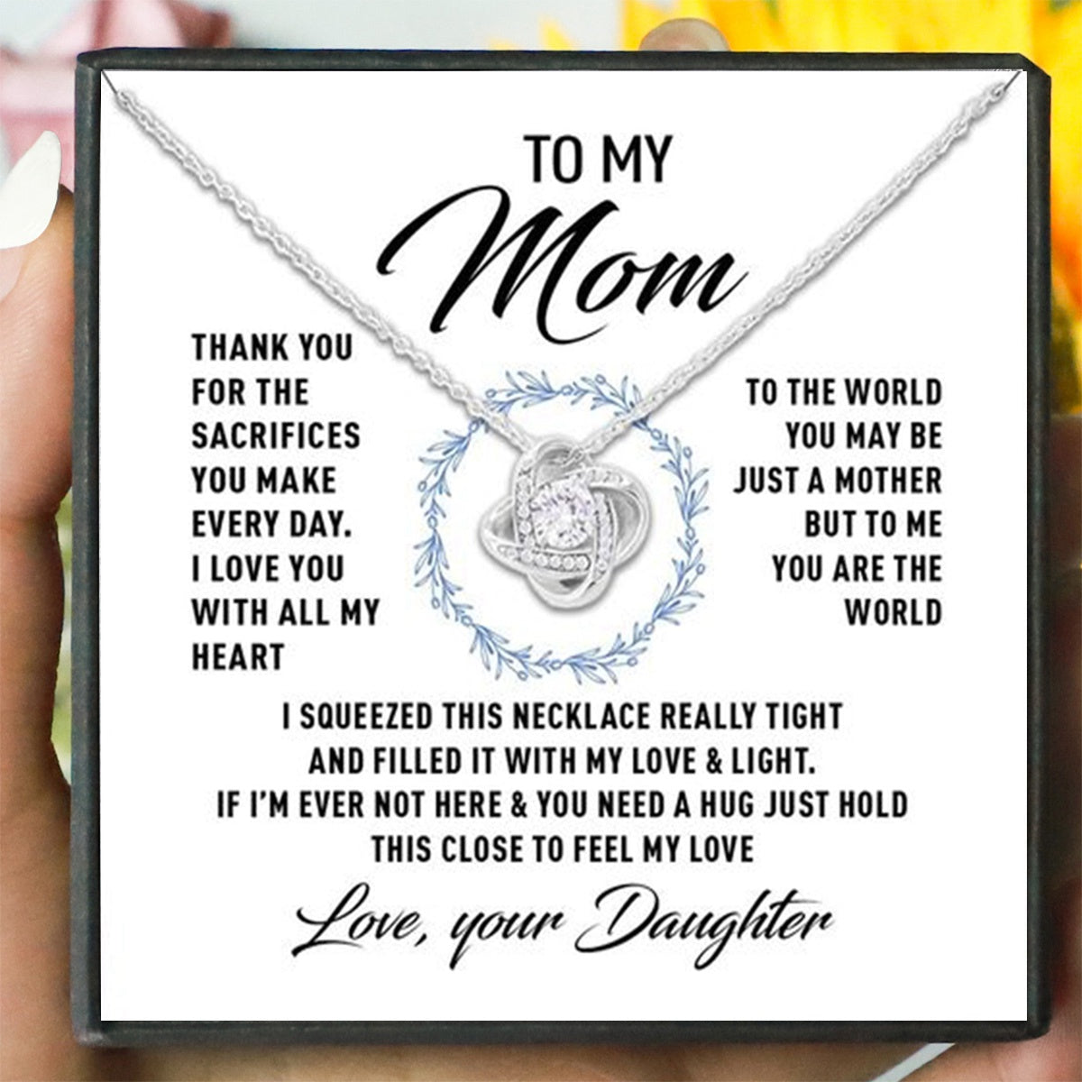 To My Mom Floral Circle Love Knot Necklace