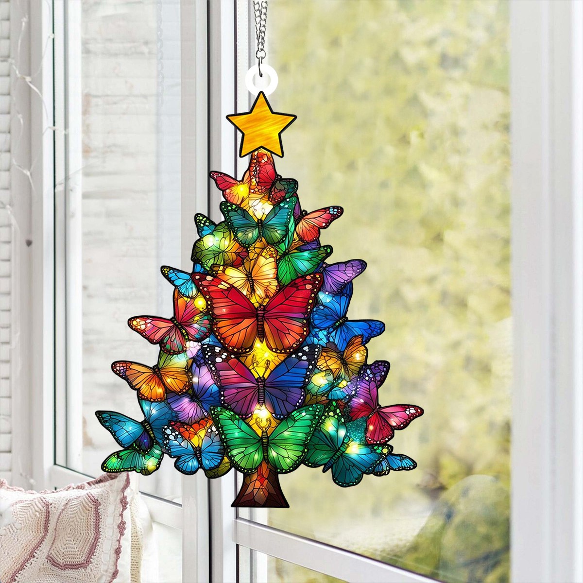 Butterfly Christmas Tree Suncatcher, Butterfly Christmas Ornament