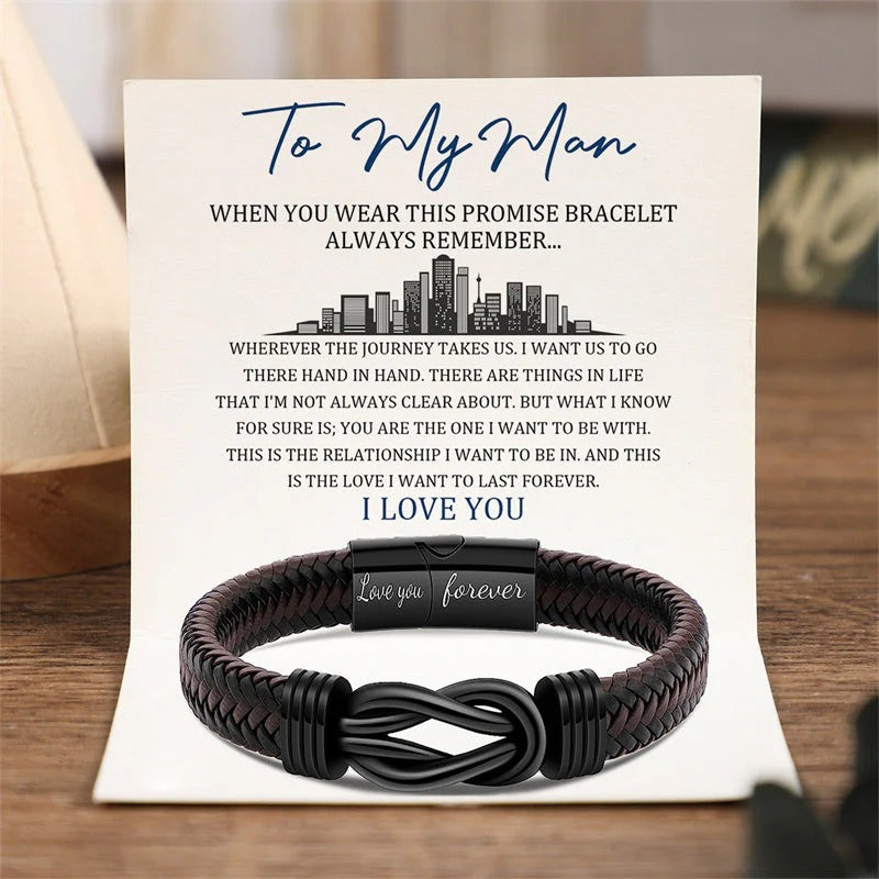 To My Man - You Are The One I Want To Be With - Men Infinity Leather Bracelet
