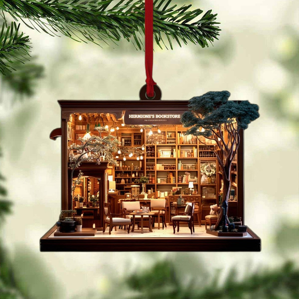 Bright Light Bookstore Christmas Ornament, Unique Book Lover Gift