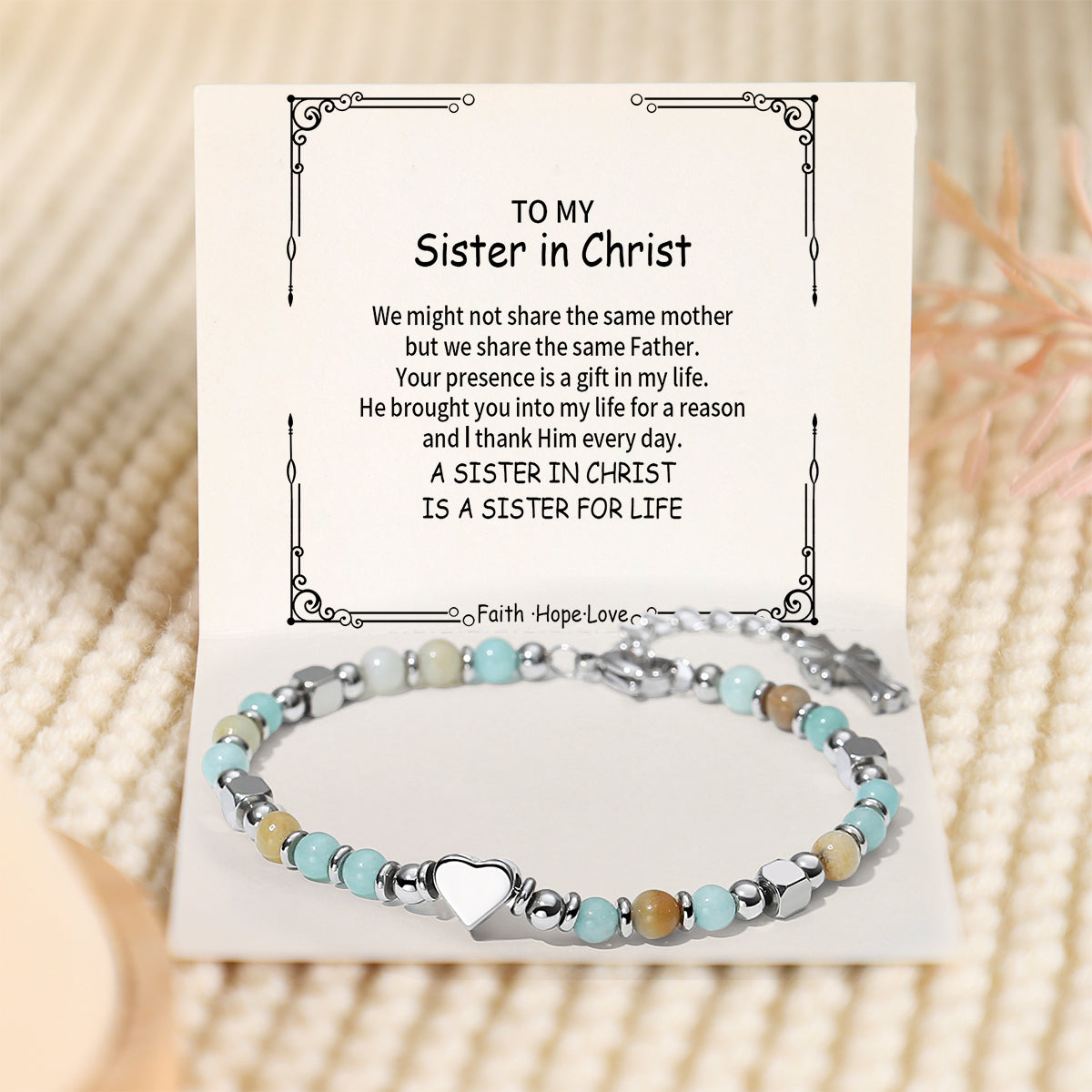 To My Sister - A Sister In Christ Is A Sister for Life - Religious Cross Bracelet
