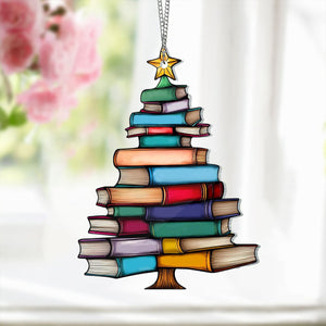 Christmas Book Tree Suncatcher Ornament, Christmas Tree Bookish Gifts