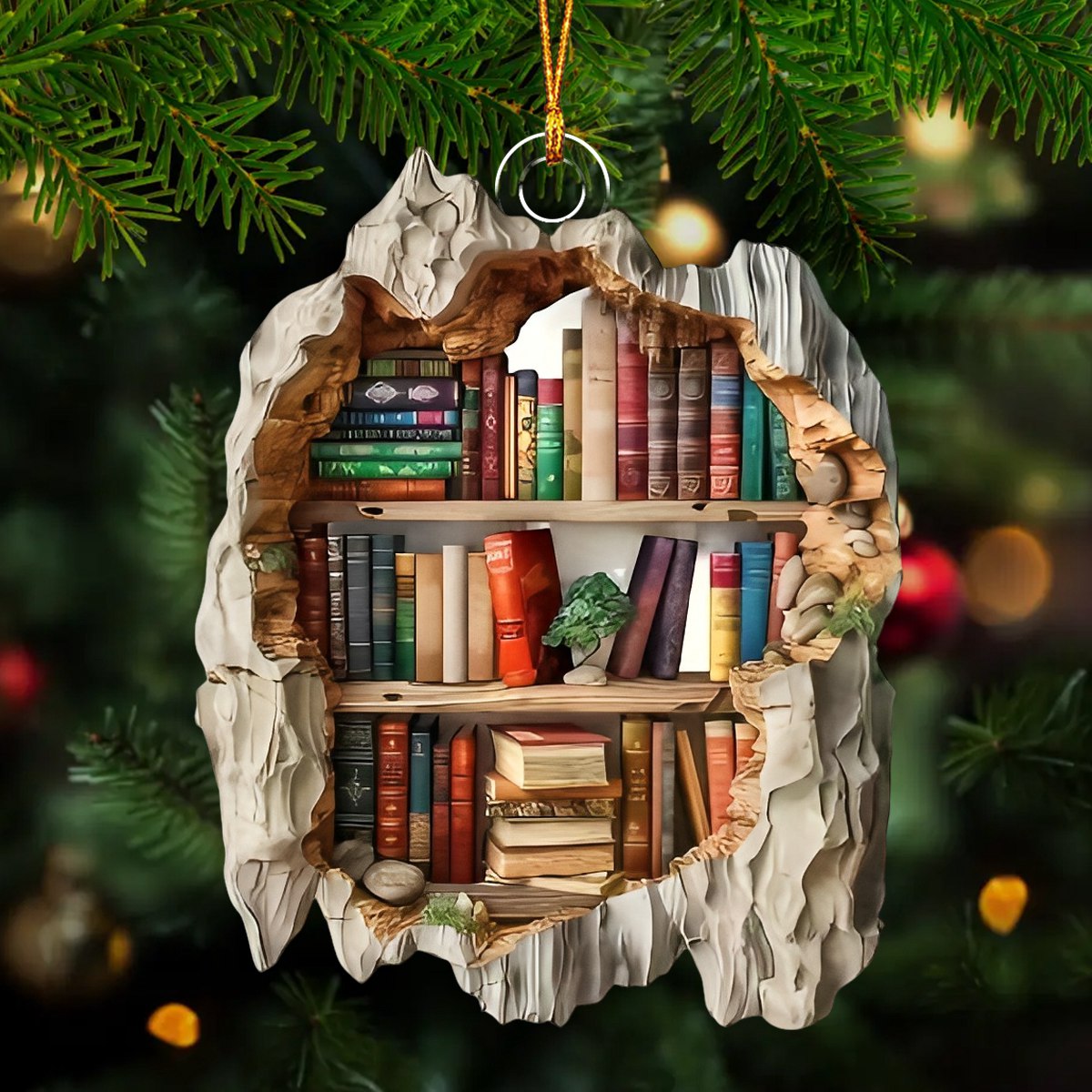 Bookshelf Christmas Ornament - Unique Book Lover Gift