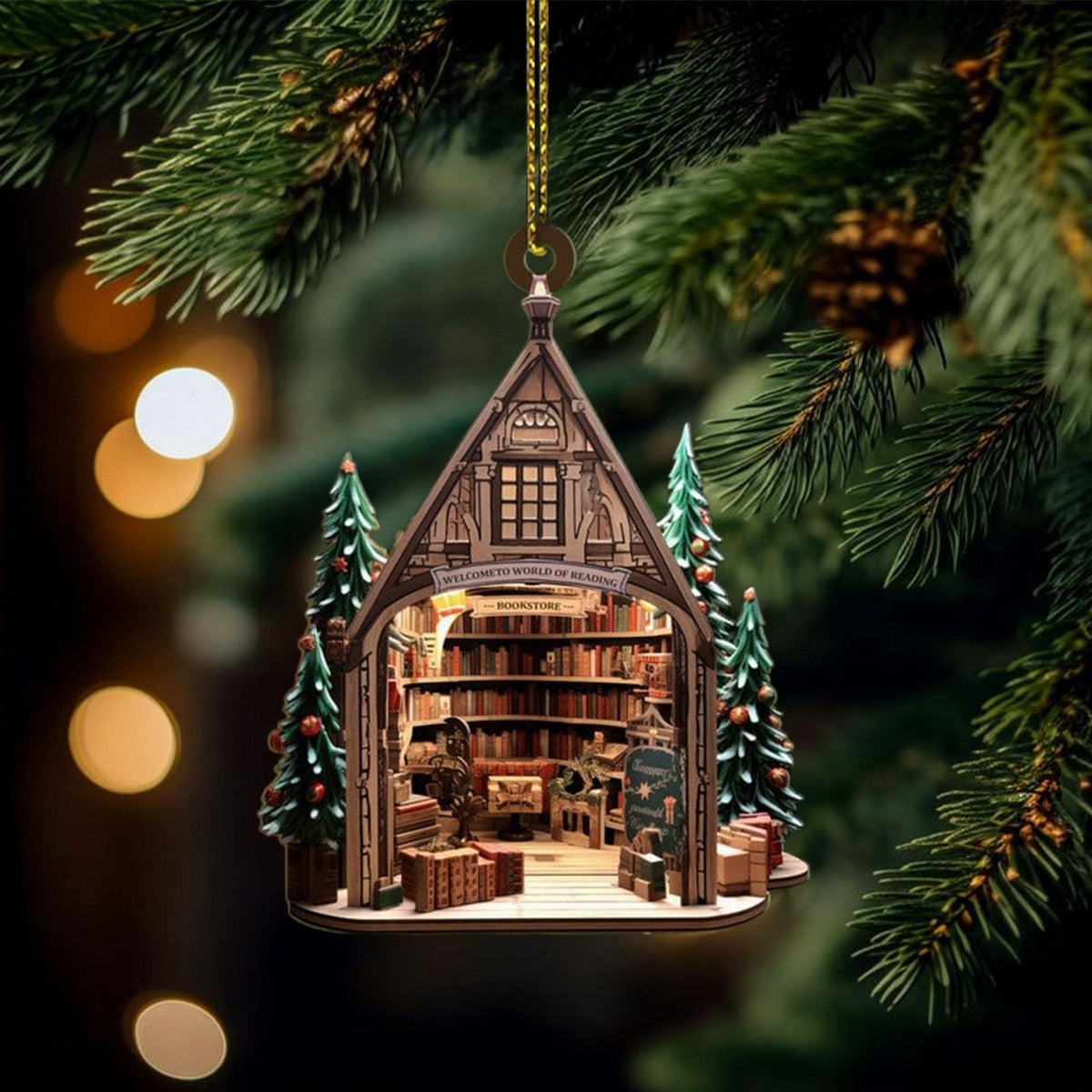 Christmas Bookstore Ornament, Unique Book Lover Gift