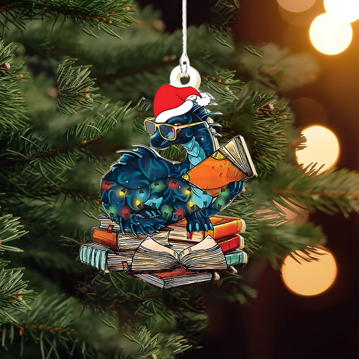 Book Dragon Christmas Ornament, Fantasy Dragon Acrylic Christmas Bookish Home Decor