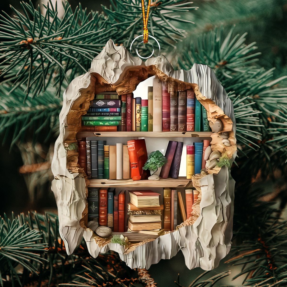 Bookshelf Christmas Ornament - Unique Book Lover Gift