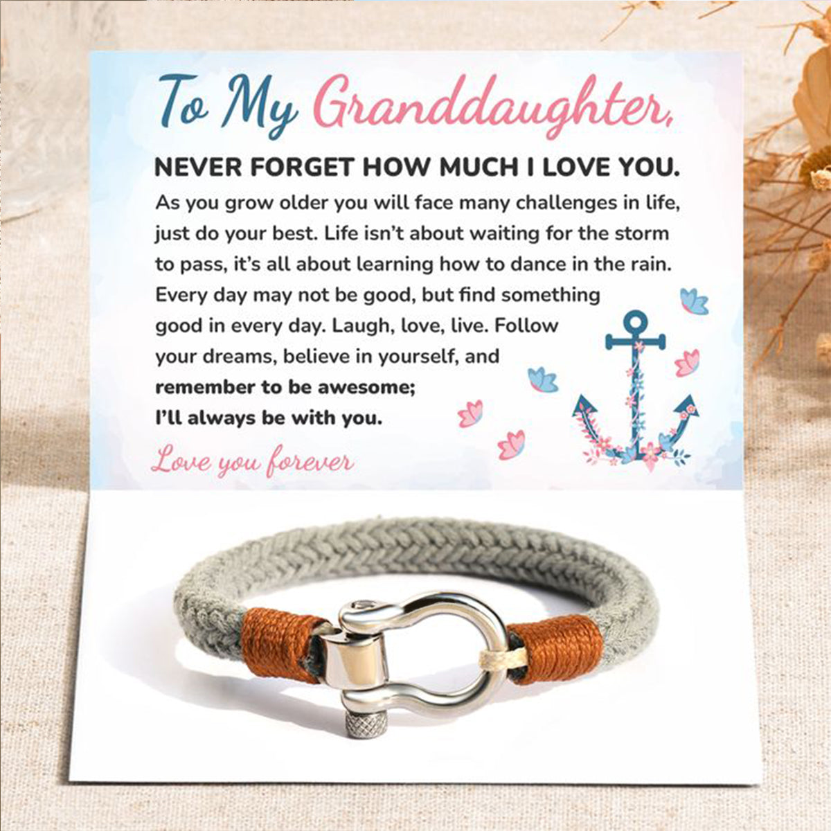 To My Granddaughter, I Will Always Be With You Omega Gray Nautical Bracelet