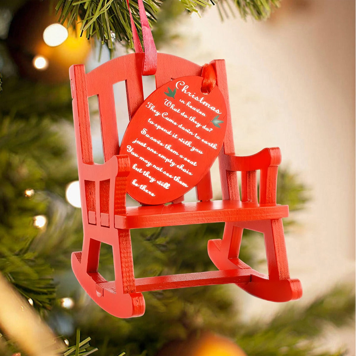 Christmas In Heaven Memorial Ornament Wooden Rocking Chair Ornament For Christmas In Heaven