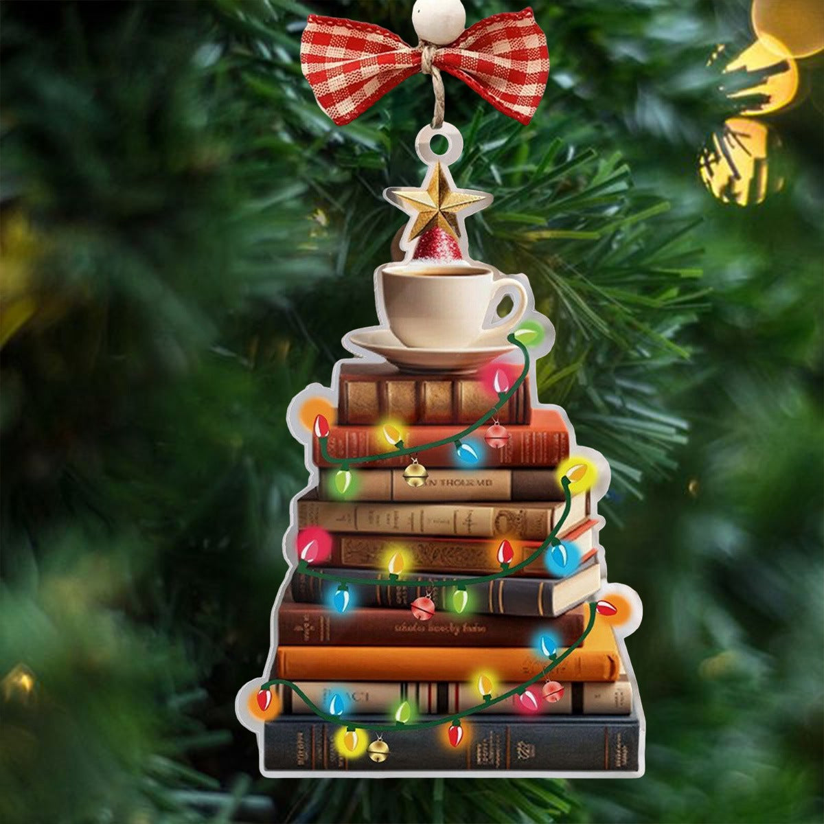 Christmas Book and Coffee Tree Christmas Ornament, Perfect Gift For Book Lovers