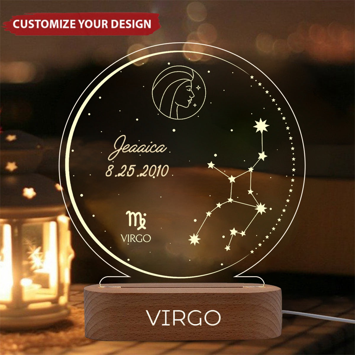 Zodiac Astrology - Personalized LED Night Light, Birthday Gift For Friend