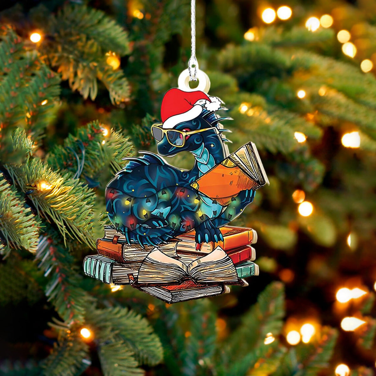 Book Dragon Christmas Ornament, Fantasy Dragon Acrylic Christmas Bookish Home Decor