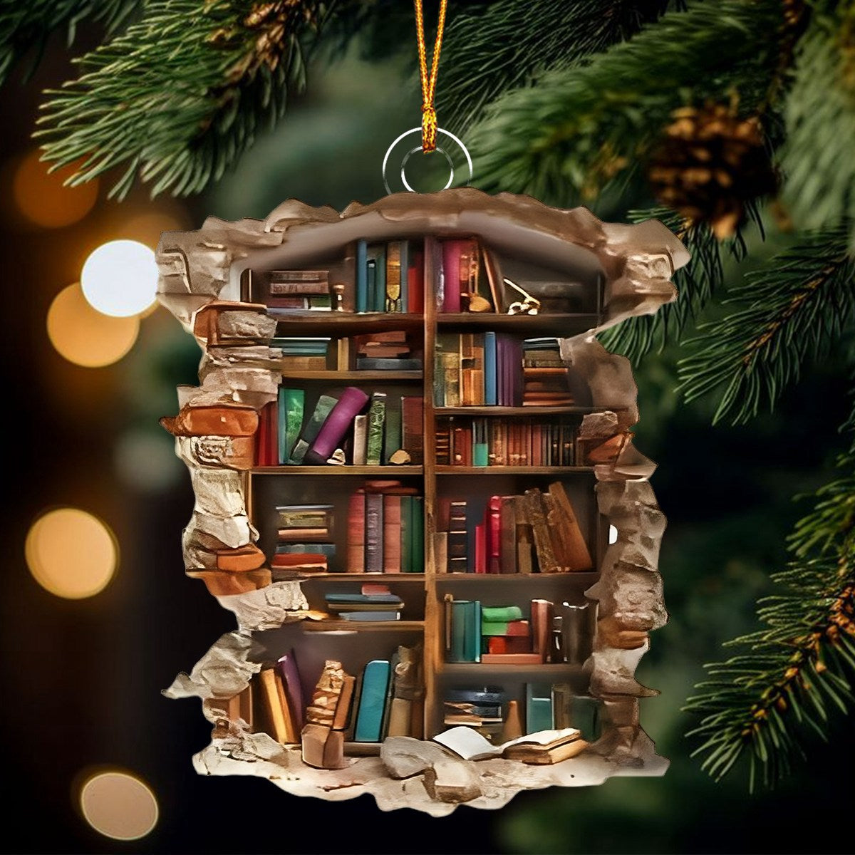 Fun Bookshelf Christmas Ornament - Unique Book Lover Gift