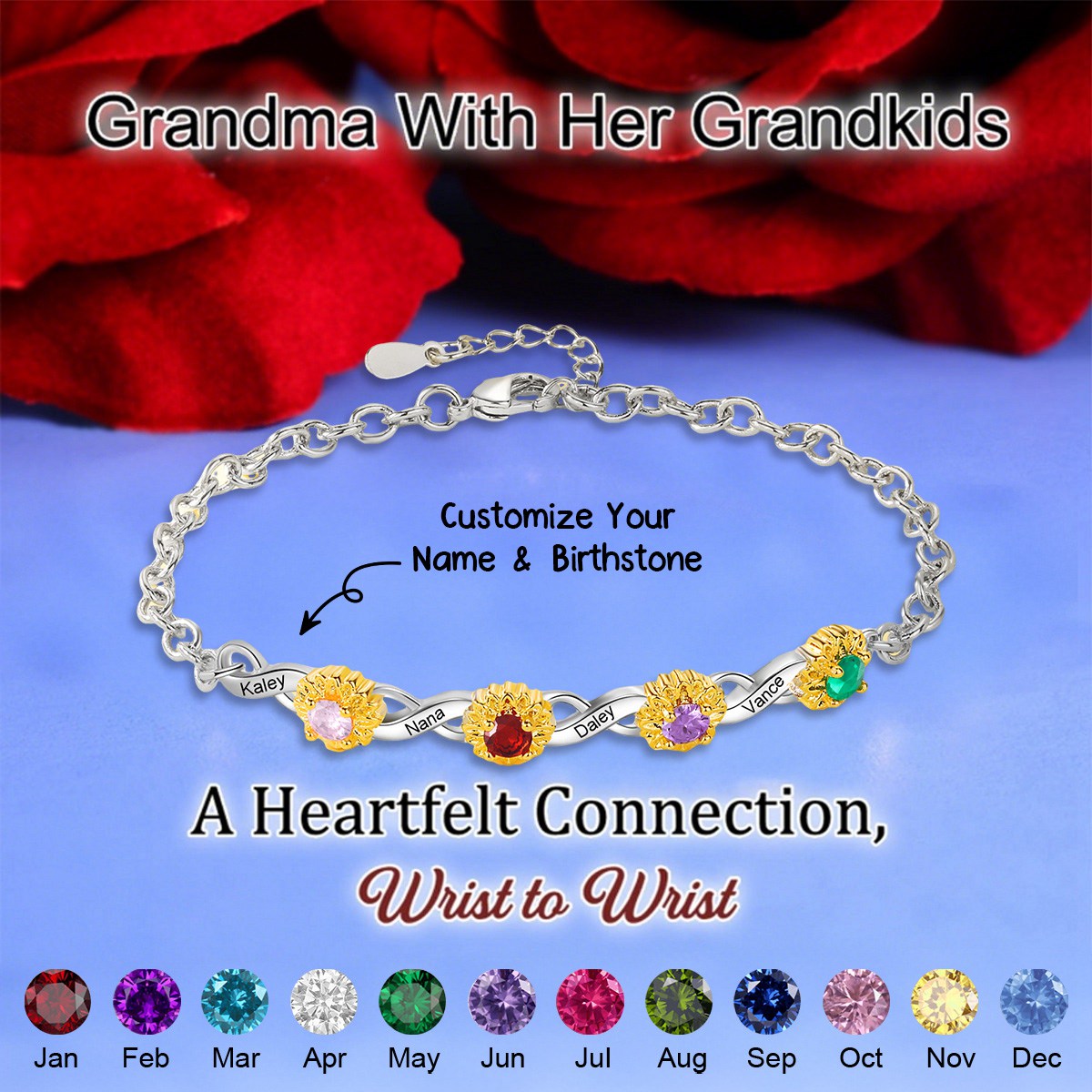 Birthstones & Names - Personalised Birthstone Beautiful Bracelet Gift for Her