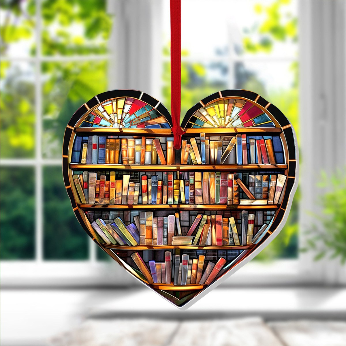 Bookshelf Suncatcher Ornament, Perfect Gift For Book Lovers