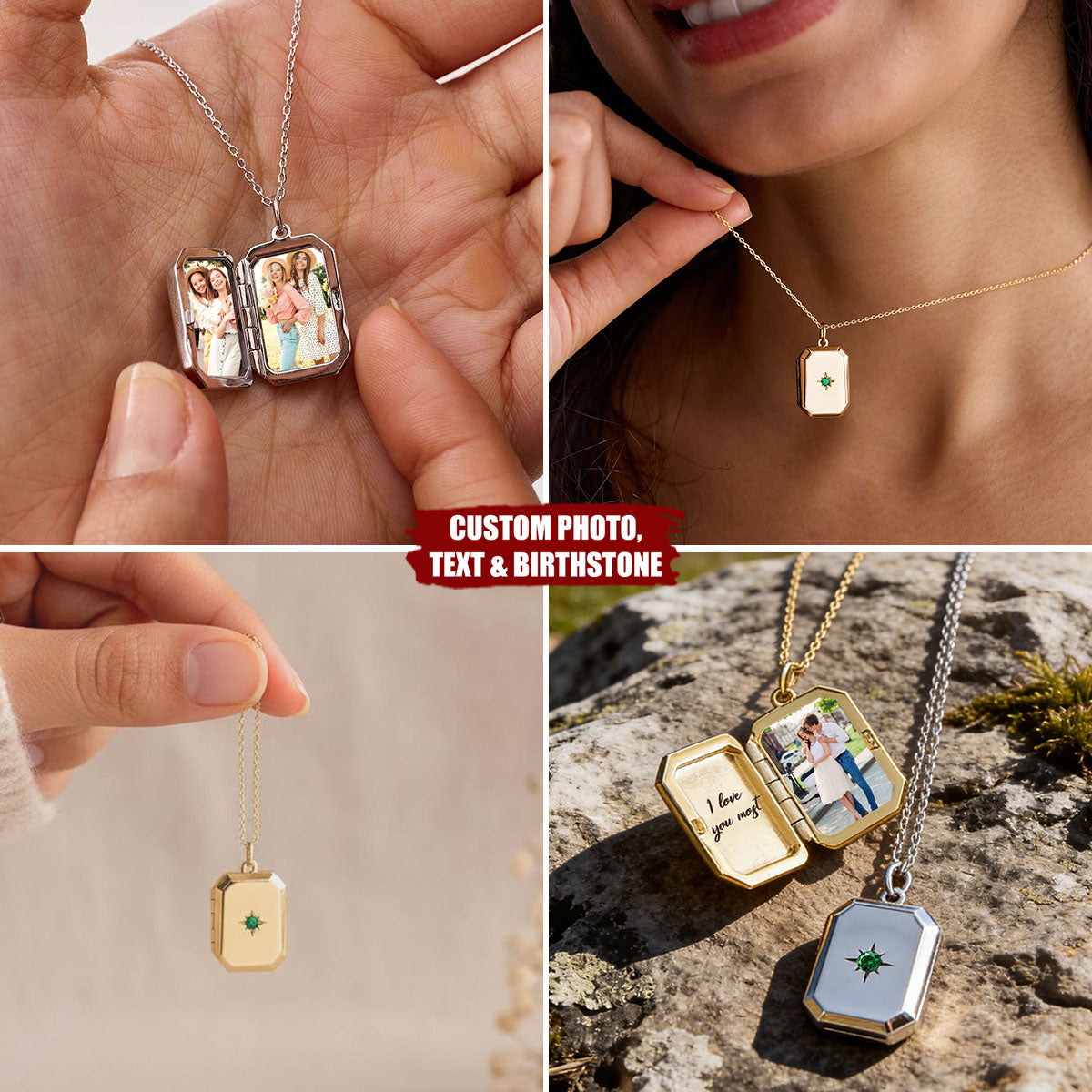 Custom Photo Engraved Necklace with Birthstone - Personalized Locket Necklace, Memorial Jewelry Anniversary Keepsake Gift