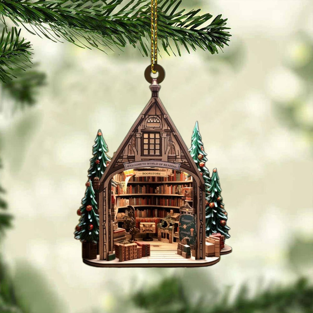 Christmas Bookstore Ornament, Unique Book Lover Gift