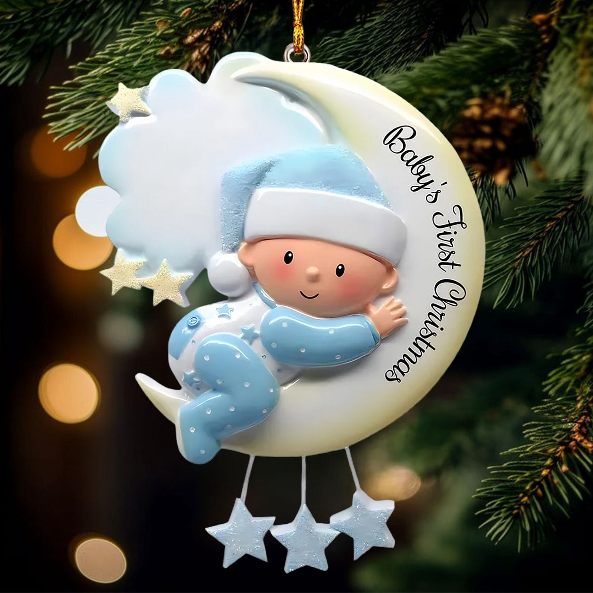 Baby Sleeping On Moon Personalized Handwritten Poly Resin Christmas Ornament